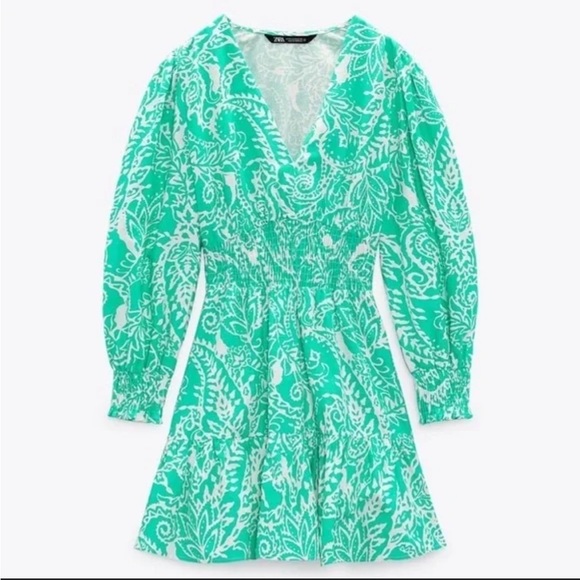 NWT Zara linen dress with the prettiest green/white pattern print - Picture 2 of 4